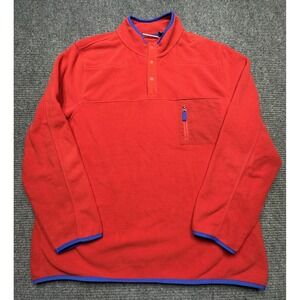 Club Room Sweater Mens 2XL Red Fleece Quarter Snap Pullover Blue Trim Pocket